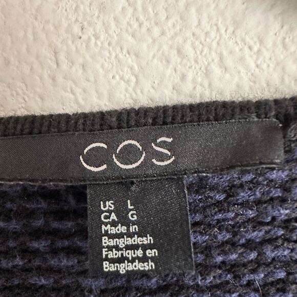 COS Women’s Long Sleeve Navy Blue Textured Knit Sweater Dress 100% Cotton Size L - Picture 5 of 7